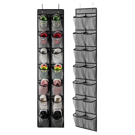 KEEPJOY 2 Pack Grey14 Pockets Over the Door Shoe Organizer, Hanging Shoe Organizer with 4 Hooks Door Shoe Holder with Mesh Deep Pockets Closet Door Shoe Storage Bag (Grey-2Pack)