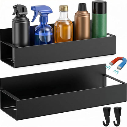Magnetic Spray Can Holder 2 Pack, Toolbox Storage Rack, Black | Heavy-duty steel construction • Magnetic mount • Fits up to 3" diameter cans • Two rack sizes • Garage & workshop storage