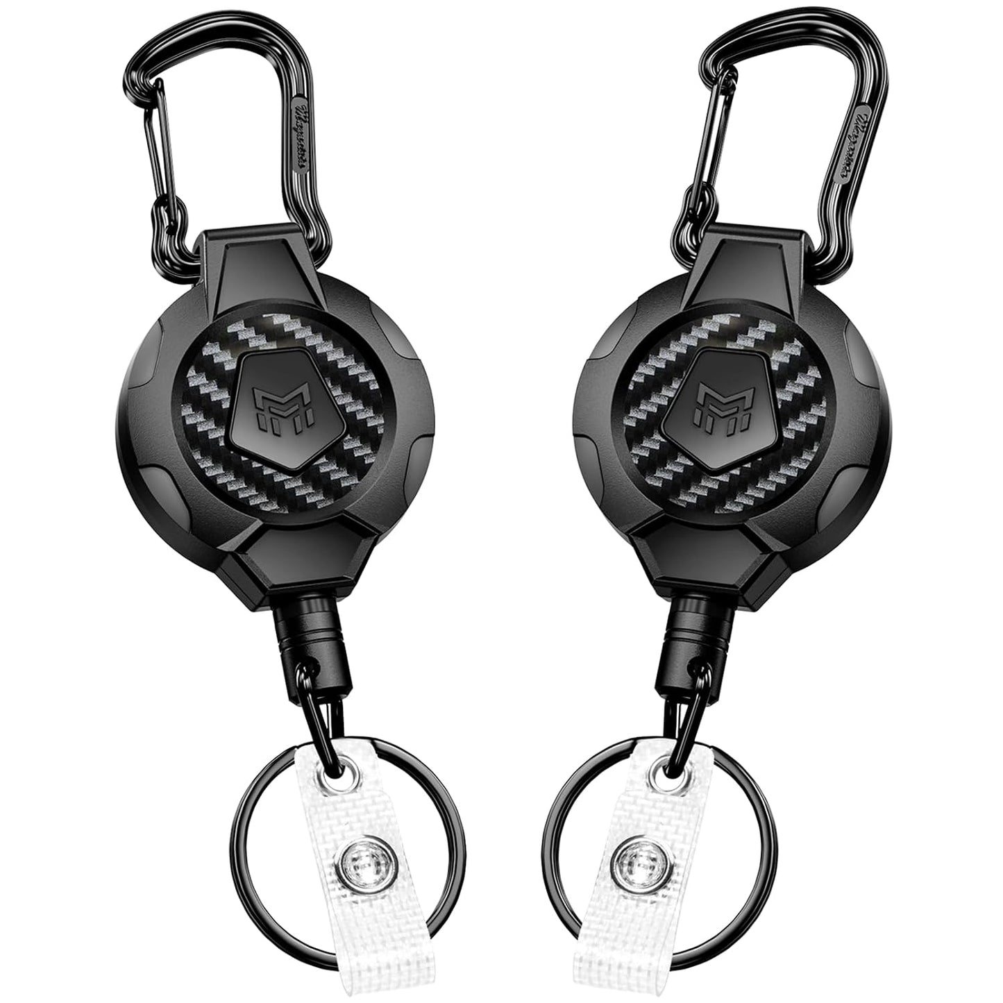 MNGARISTA Heavy Duty Retractable Keychain Lanyard Badge Reel Holder,2PK | ,Carbon Fiber,Can Hold 10+ Keys,31.5" Stainless Steel Cable, Carabiner Clip,For Security and Daily Work Use
