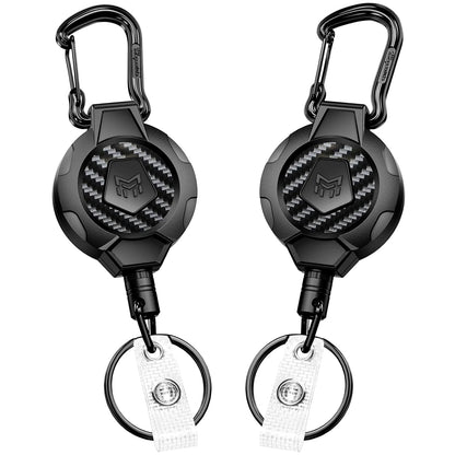 MNGARISTA Heavy Duty Retractable Keychain Lanyard Badge Reel Holder,2PK | ,Carbon Fiber,Can Hold 10+ Keys,31.5" Stainless Steel Cable, Carabiner Clip,For Security and Daily Work Use