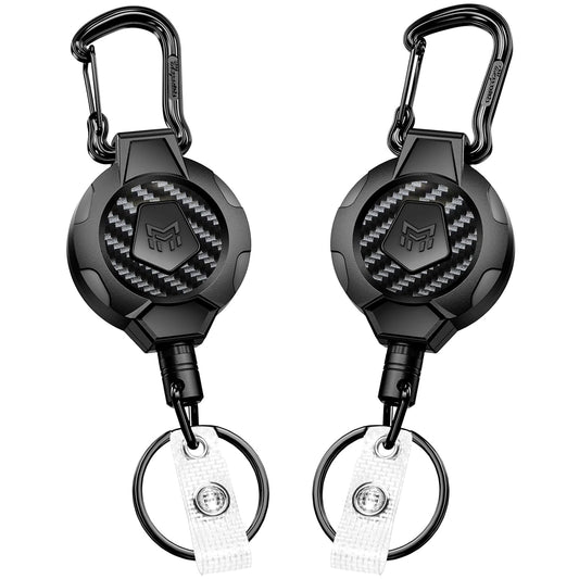 MNGARISTA Heavy Duty Retractable Keychain Lanyard Badge Reel Holder,2PK | ,Carbon Fiber,Can Hold 10+ Keys,31.5" Stainless Steel Cable, Carabiner Clip,For Security and Daily Work Use