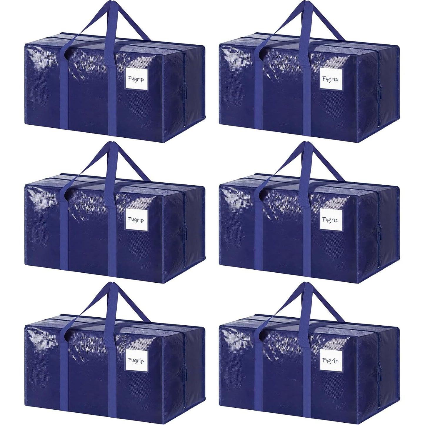 6 Pack Extra Heavy Duty Large Moving Bags with Strong Zipper, Dark Blue | Comfortable Handles, Sturdy & Durable Clothes Storage Bags Totes Bins, Blue Packing Moving Boxes for College Supplies