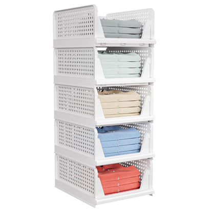 5 Pack Stackable Closet Storage Basket - Stackable Storage Bins | Multifunctional & Foldable Closet Organizer Waterproof, Wardrobe Cupboard Space-Saving Storage Drawer Organizer