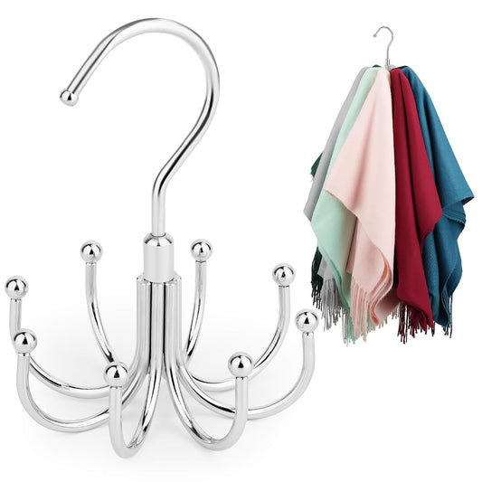 2 Pack Scarf Organizer Scarf Hanger for Closet, Rotatable Sturdy Hijab Holder Holds 16 Scarves, Metal Space Saving Closet Organizers and Storage, Silver
