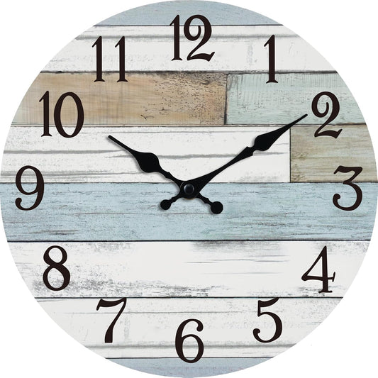 KECYET 12 Inch Wall Clock Battery Operated Silent Non Ticking Coastal | Round analog clock; large easy-read dial for bathroom, kitchen, bedroom & living room; 1 AA battery (not included)