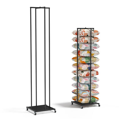 Rolling Pillow Storage Rack Organizer, Metal Pillow Display Rack Black | Throw Pillow Storage, Adjustable Throw Pillow Storage Shelves, Cushion And Pillow Display Stand for Retail,Home,Hotel,School