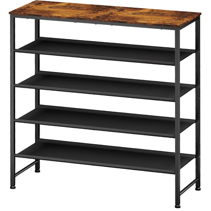 Kitsure 5-Tier Shoe Rack with Wooden Top, 29.5" x 11.4" x 31.1", Brown | Wooden Shoe Rack for Entryway, Closet, Metal Frame Shoe Storage for Closet, Space-Saving Shoe Rack Organizer with Table Top