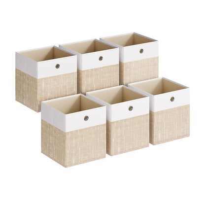 SONGMICS Storage Cubes, Set of 6 Foldable Fabric Storage Boxes, Cube Organizer Boxes with Handles, for Closet Shelves, Odorless, 10.2 x 10.2 x 11 Inches, Cloud White and Sand Beige URFB426LF02
