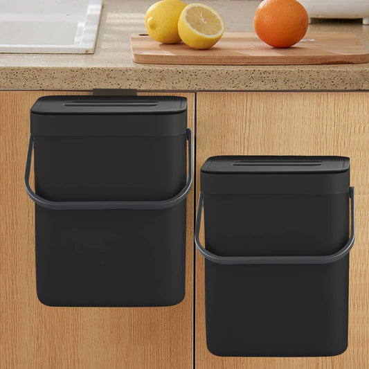 Countertop Compost Bin with Lid, Hanging Small Tra... (Black | Plastic)