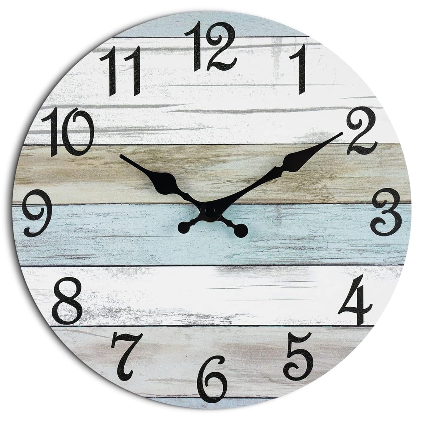 Wall Clock Silent Non-Ticking Battery Operated Rustic Coastal 10" | Analog Nautical Ocean Beach Themed Blue Nautical Ocean Kitchen,Bedroom,Bathroom,Home Bedroom