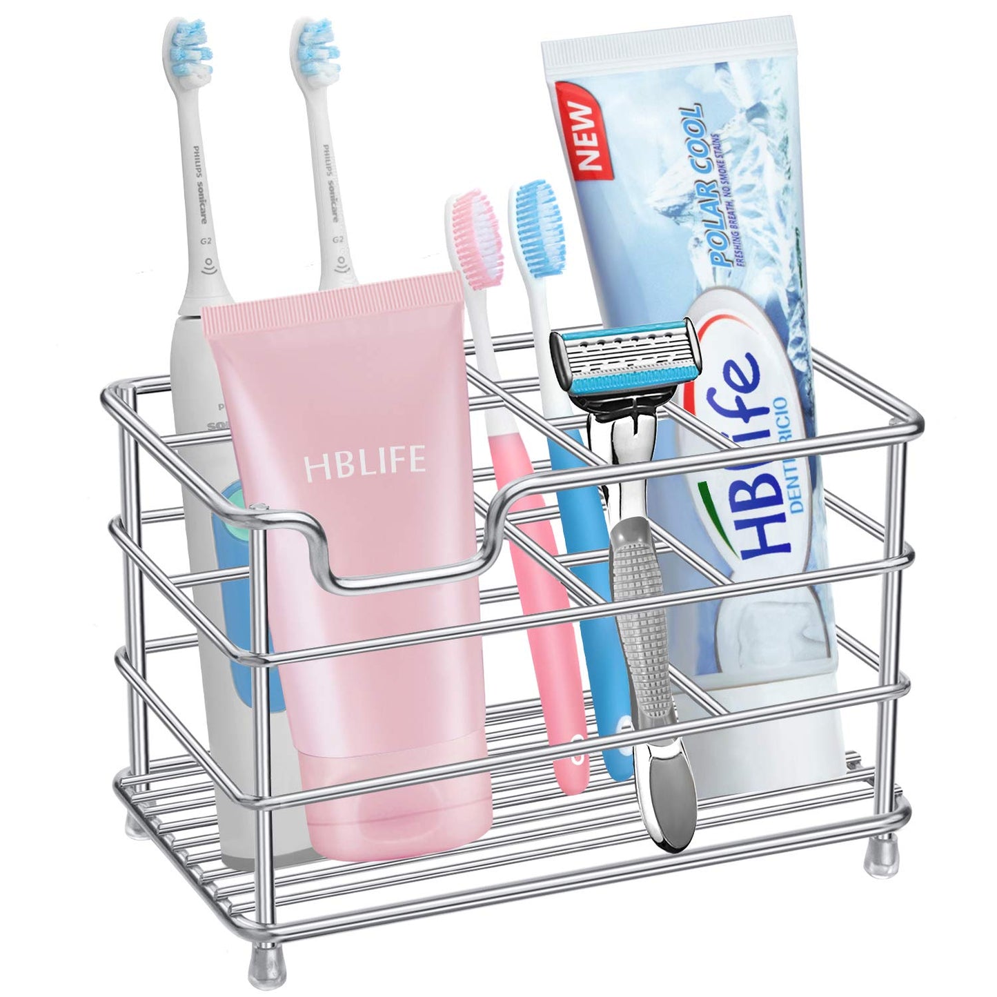 HBlife Large Electric Toothbrush Holder for Bathroom, Silver Stainless Steel Bathroom Accessories Organizer for Small Spaces