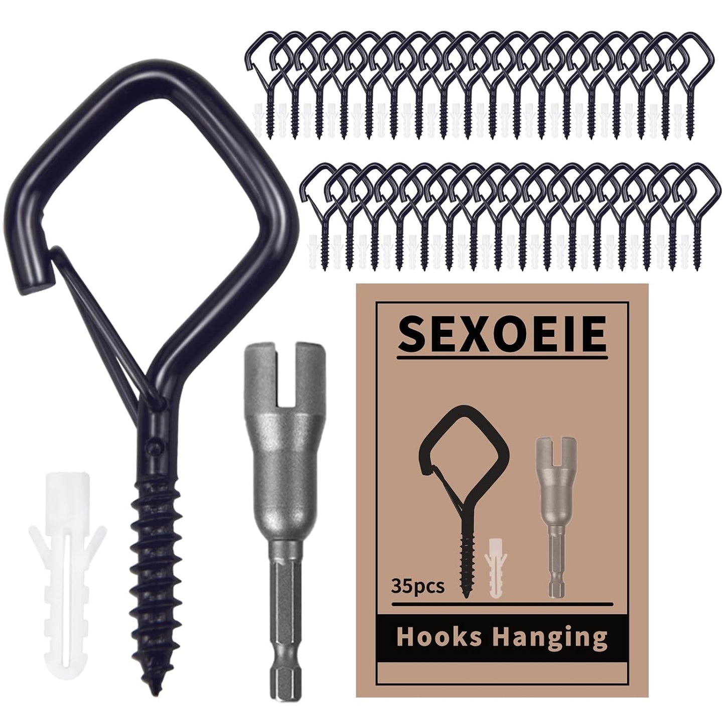 35 PCS Eye Screw Hooks for Hanging Heavy Duty with Safety Buckle.Metal Ceiling Hooks for Hanging Plants,Cup,Wind Chime,Bird Feeders,Christmas String Lights at Indoor&Outdoor,2.36 Inches Black
