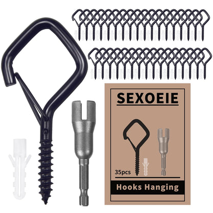 35 PCS Eye Screw Hooks for Hanging Heavy Duty with Safety Buckle.Metal Ceiling Hooks for Hanging Plants,Cup,Wind Chime,Bird Feeders,Christmas String Lights at Indoor&Outdoor,2.36 Inches Black