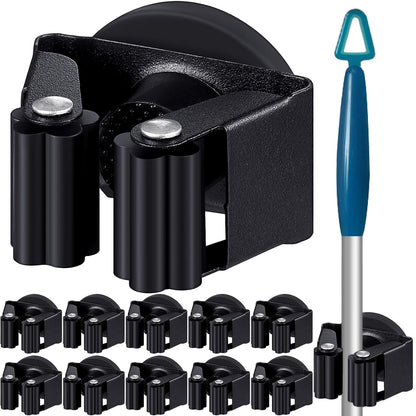 Vercraft 10 Pcs Magnetic Mop Broom Holder Movable Magnetic Broom Holder Rack, Anti Slip Wall Mounted Utility for Cleaning Tools, Garage, Kitchen, Laundry, Garden (Black)