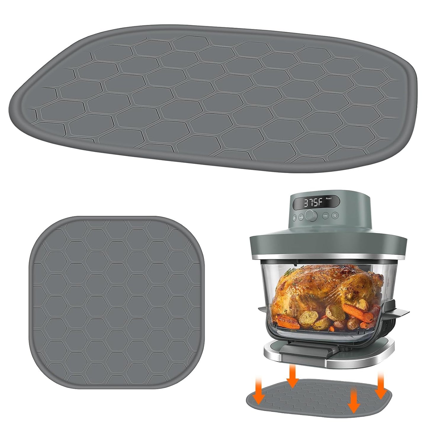 Heat Resistant Mat for Ninja Crispi Pro 6-in-1 Glass Air Fryer, Anti-slip Countertop Protector Silicone Mat Compatible with Ninja Crispi Pro Base, Dishwasher Safe, Grey