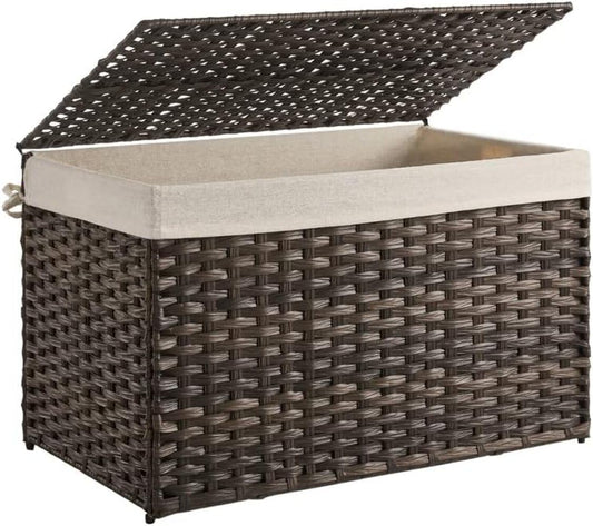 Storage Basket with Lid, Woven Blanket Storage Bin... (Brown)
