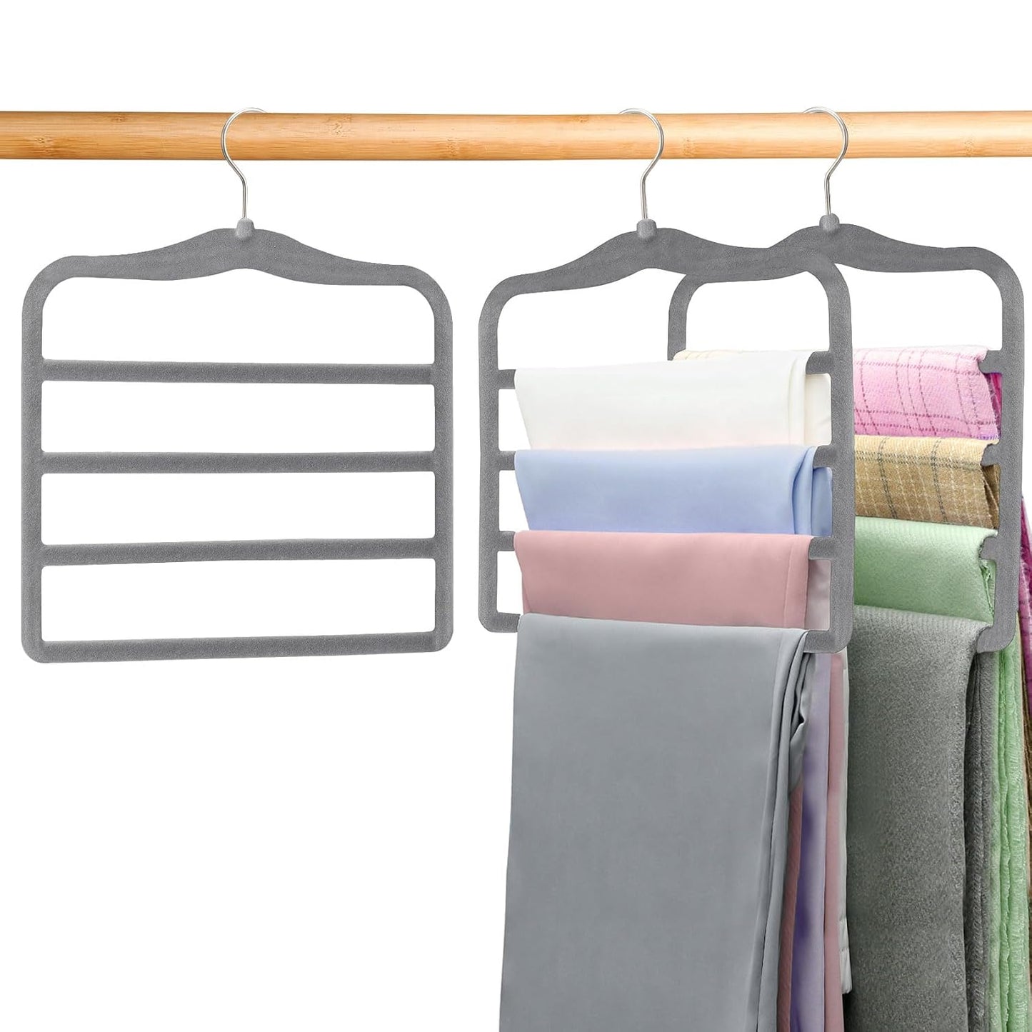 Closet Organizers and Storage, Magic Pants Hangers Space Saving, 4 Tiers Skirt Hangers, Jean Scarf Hangers, Closet Organizer Clothes Hangers, College Dorm Essentials Apartment Essentials-2 Pack