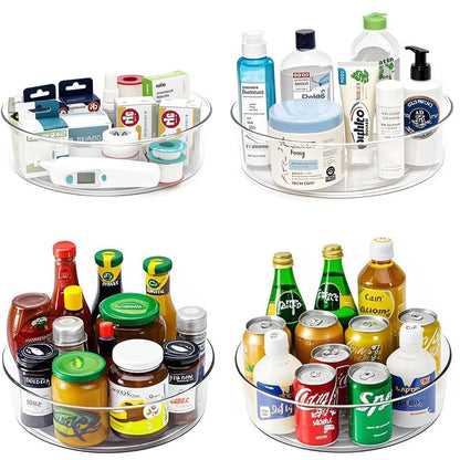 4 Pack Lazy Susan 11.5" Inch Turntable Organizer Organization Storage Container Bins Spice Rack Cabinet Rotating Condiment for Pantry Countertop Kitchen Vanity Bathroom Jewelry Holder Clear