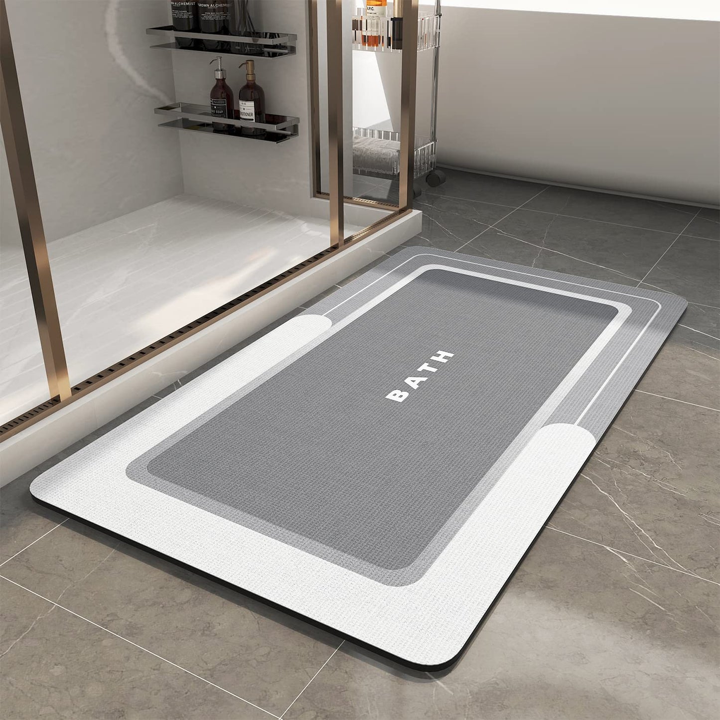 MontVoo-Bath Mat-Bath Mat Rug Non Slip Super Absorbent Stain Resistant Quick Dry Thin Bathroom Rug-Bath Mats for Bathroom Floor Bathtub Vanity-Bathmat Bath Rug Easy Care 17"x35" Grey