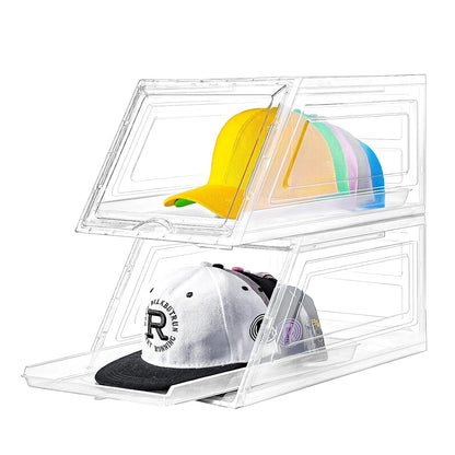 Stackable Clear Hat Organizer for Baseball Caps with Sliding Drawer | 2 Pack, Each Holds 12 Caps, Hat Storage Box for Closet, Transparent Hat Holder Display Case, Space-saving, Plastic