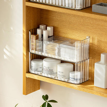2-Tier Stackable Medicine Cabinet Organizer Shelves, Clear | Makeup Storage with Lipstick Holders, Cotton Swab Holder, Shelf Trays for Bathroom Cabinet, Counter, Vanity