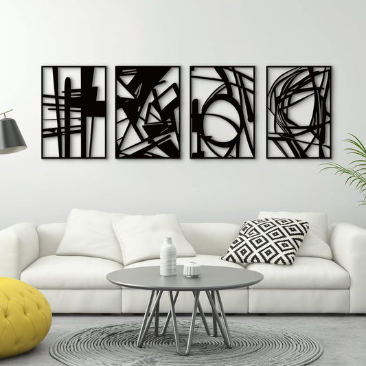 4 Pack Black Abstract Metal Wall Art, Minimalist D... (4 Count | Black Abstract | Metal)