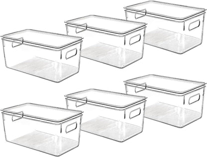 Clear Plastic Storage Bins with Lids, Perfect for Kitchen Organization or Pantry Organization and Storage, Stackable Fridge Organizer Bins, Storage Containers for Organizing, Cabinet Organizers