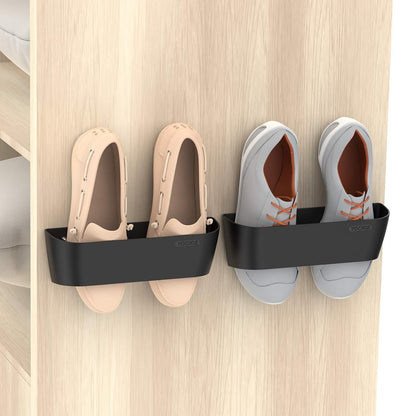Wall Mounted Shoes Rack 2Pack with Sticky Hanging Strips, Plastic Shoes Holder Storage Organizer,Door Shoe Hangers (SM03-Black-2)