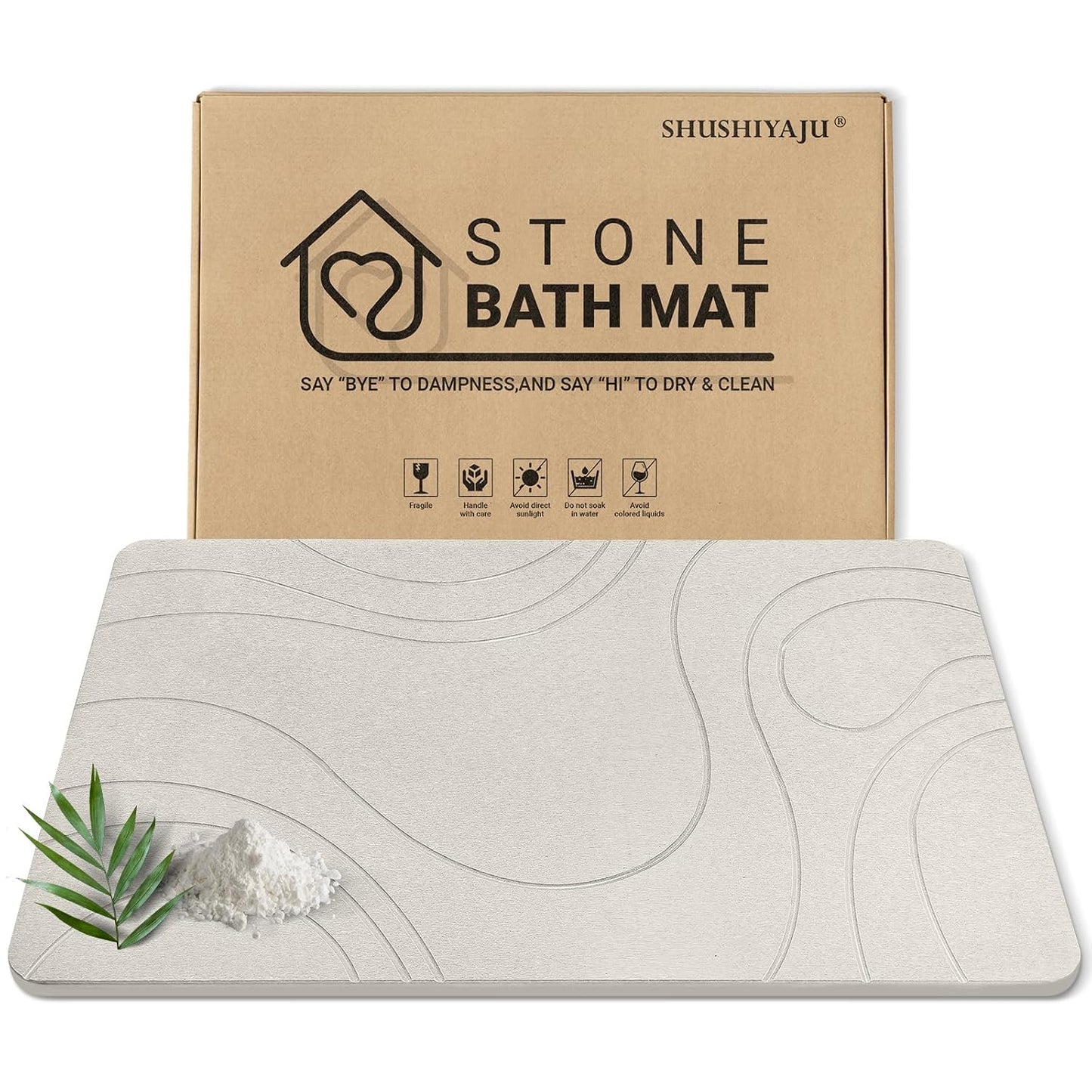 Stone Bath Mat Quick Dry Diatomaceous Earth Bath Mat Non-Slip Shower Stone Bathmat Super Absorbent Water Diatomite Bathroom Floor Pad, Natural, Esay to Clean, 23.6 x 15.4 (Flow Line-Beige)