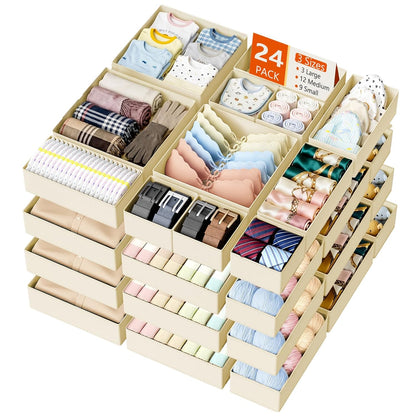 DIMJ Drawer Organizer Clothes 24 Pack - Foldable Baby Organizers and Storage Dresser Organizer for Bedroom, Closet Nursery Organization Dresser Dividers for underwear, Sock, Bra, Belt, Tie