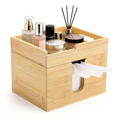 Bamboo Face Towel Holder with 120 XL Towels - Open-Top Skincare Organizer for Facial Cleansing Wipes & Beauty Essentials - Bathroom Countertop Vanity Organizer