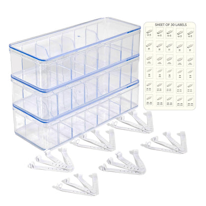 Set of 3 Cable Organizer Box W/Labels - Charger Box, Stackable W/Lids-Cord Organizer Junk Drawer- Cord Storage Box for Desk -Cable Organizer case, Multiuse Organizer