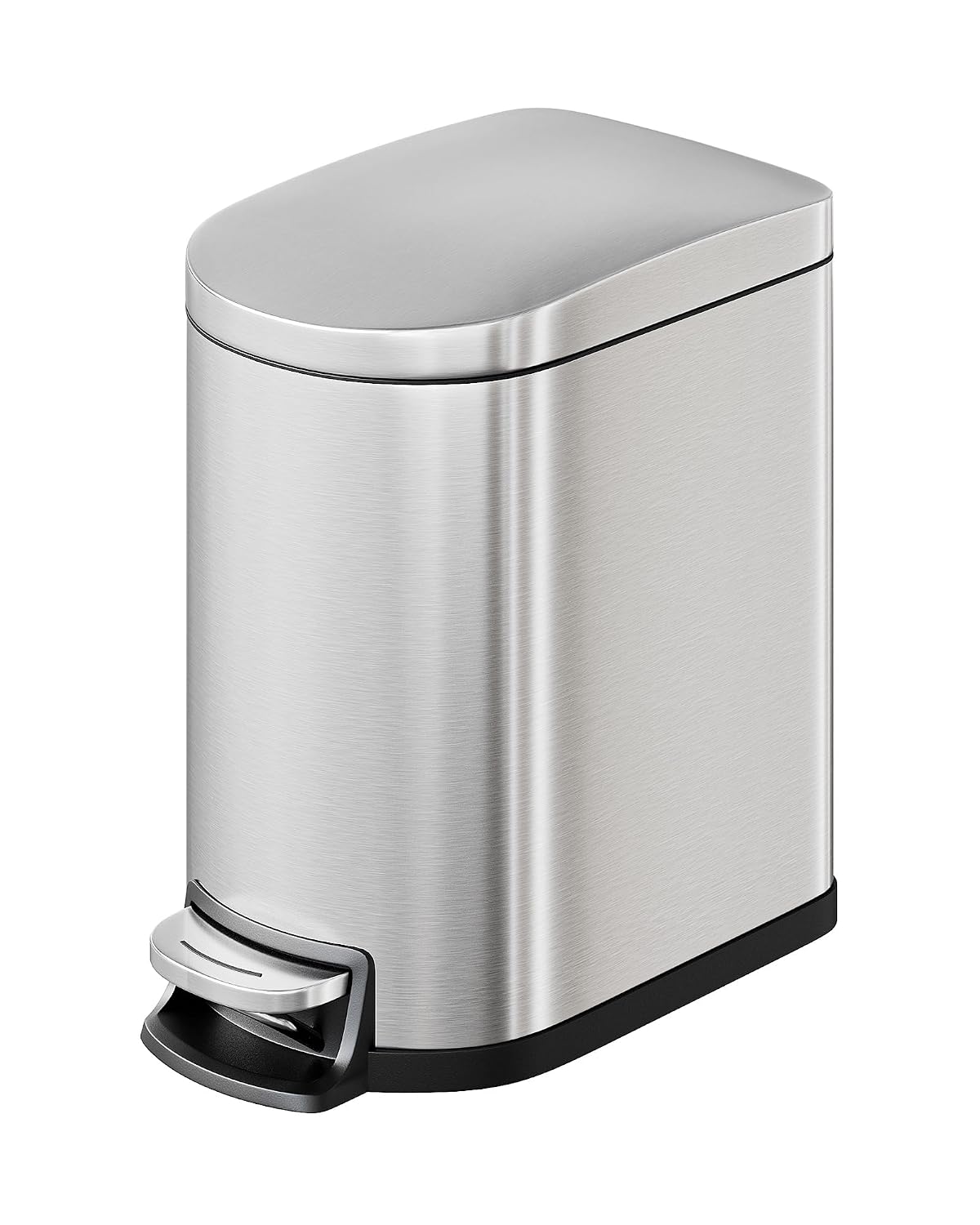 GarveeHome 1.6 Gal Step-On Trash Can, Stainless Steel Small Bathroom Garbage Bin with Soft Close Lid, Slim Space-Saving Design, Removable Inner Bucket for Bathroom, Bedroom, Office, Silver