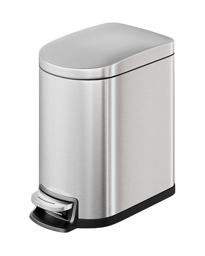 GarveeHome 1.6 Gal Step-On Trash Can, Stainless Steel Small Bathroom Garbage Bin with Soft Close Lid, Slim Space-Saving Design, Removable Inner Bucket for Bathroom, Bedroom, Office, Silver