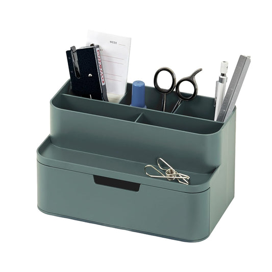 BLUE GINKGO Compact Desk Organizer, Green, Made in Korea | 5 Compartments. Half Drawer. Space-Saving.