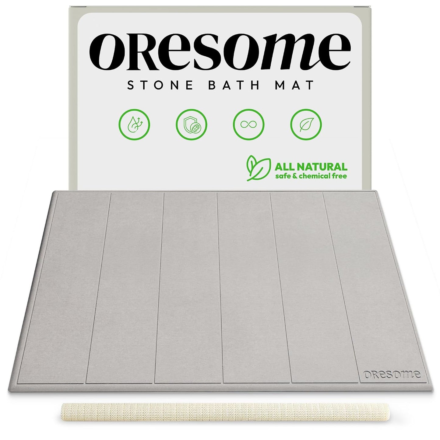 Stone Bath Mat for Bathroom, Diatomaceous Earth Bath Mat, 24" x 16", 1 Pack | Modern Alternative to Fabric Mats, Quick Drying, Fast Water Absorption, Includes Non-Slip Mat & Sanding Tool, Easy to Clean