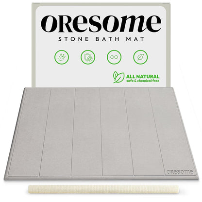 Stone Bath Mat for Bathroom, Diatomaceous Earth Bath Mat, 24" x 16", 1 Pack | Modern Alternative to Fabric Mats, Quick Drying, Fast Water Absorption, Includes Non-Slip Mat & Sanding Tool, Easy to Clean