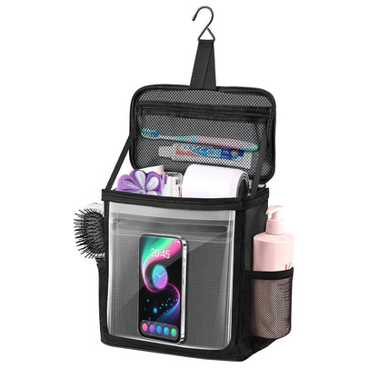 Hanging Shower Caddy Portable, Travel Toiletry Bag for Men & Women, Large Capacity with Hook,Dorm Room Essentials With Waterproof Phone Compartment, for Bathroom, Picnic, Gym, Travel(Black)