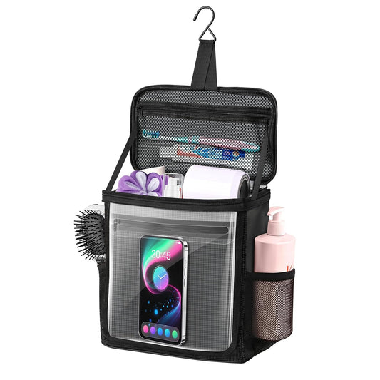 Hanging Shower Caddy Portable, Travel Toiletry Bag for Men & Women, Large Capacity with Hook,Dorm Room Essentials With Waterproof Phone Compartment, for Bathroom, Picnic, Gym, Travel(Black)