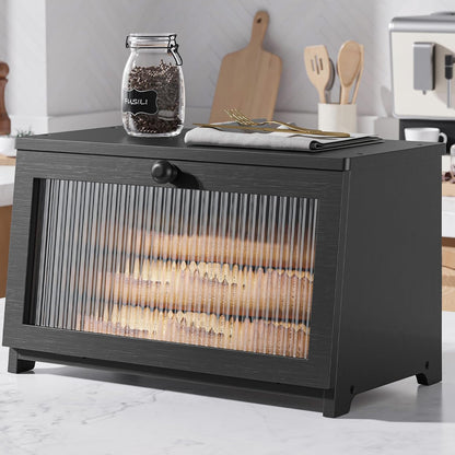 Kitsure Wooden Bread Box for Kitchen Countertop, 1-Tier, Black