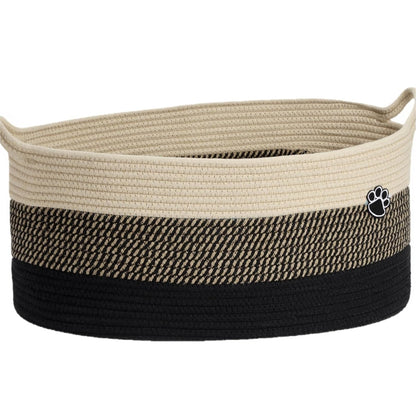 Optish 40L Extra Large Dog Toy Basket, XL Toy Storage Box and Bin with Handles, 20" x 14" x 9" Woven Cotton Rope Foldable Basket for Blankets, Living Room, Bedroom, Home Decor, Black & Brown