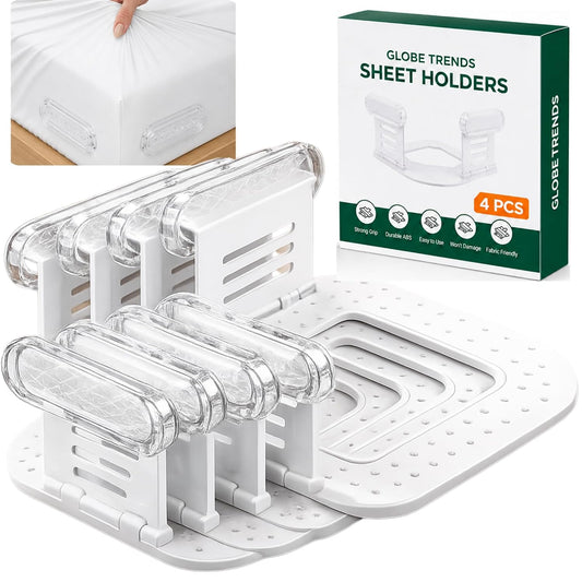 Upgraded Bed Sheet Holders for Corners, 4PCS Fitted Sheet Clips, Heavy Duty Sheet Straps, Bed Sheet Fasteners, Lock Sheet Holders Keep Sheets Firm & Tight, Fits Twin Full Queen King Mattresses