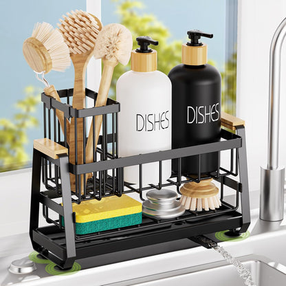 Sponge Holder for Kitchen Sink, Kitchen Sink Caddy with Suction Cup, Sink Organizer Rack for Kitchen Accessories, 304 Stainless Steel Dish Scrubber Holder Self Draining for Sponge, Soap, Dish Brush