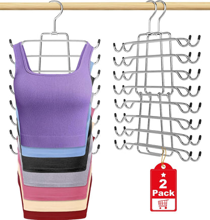 2Pcs Tank Top Hangers Space Saving Hanger Organizer Bra Hangers Silver | 360° Rotating Metal Closet Organizers and Storage Lingerie Hangers for Tank Tops Cami Bras Belts Swimsuits Lingeries