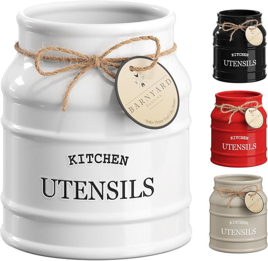 Ceramic Kitchen Utensil Holder Countertop 6.75″ (W... (White | Ceramic)