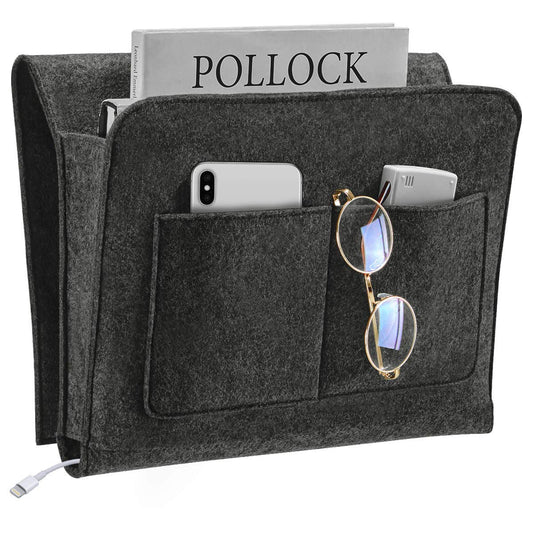 Bedside Caddy, Bedside Organizer for Dorm Room, Bu... (Grey | Felt)