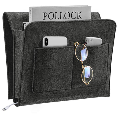 YOUDENOVA Bedside Caddy, Bedside Organizer for Dorm Room, Bunk Bed, Grey | Soft Felt Fabric Bed Caddy, Bedside Pocket, Remote Control Holder for Bedroom, Dorm, Bunk Bed & Sofa, Books, Phones & Glasses