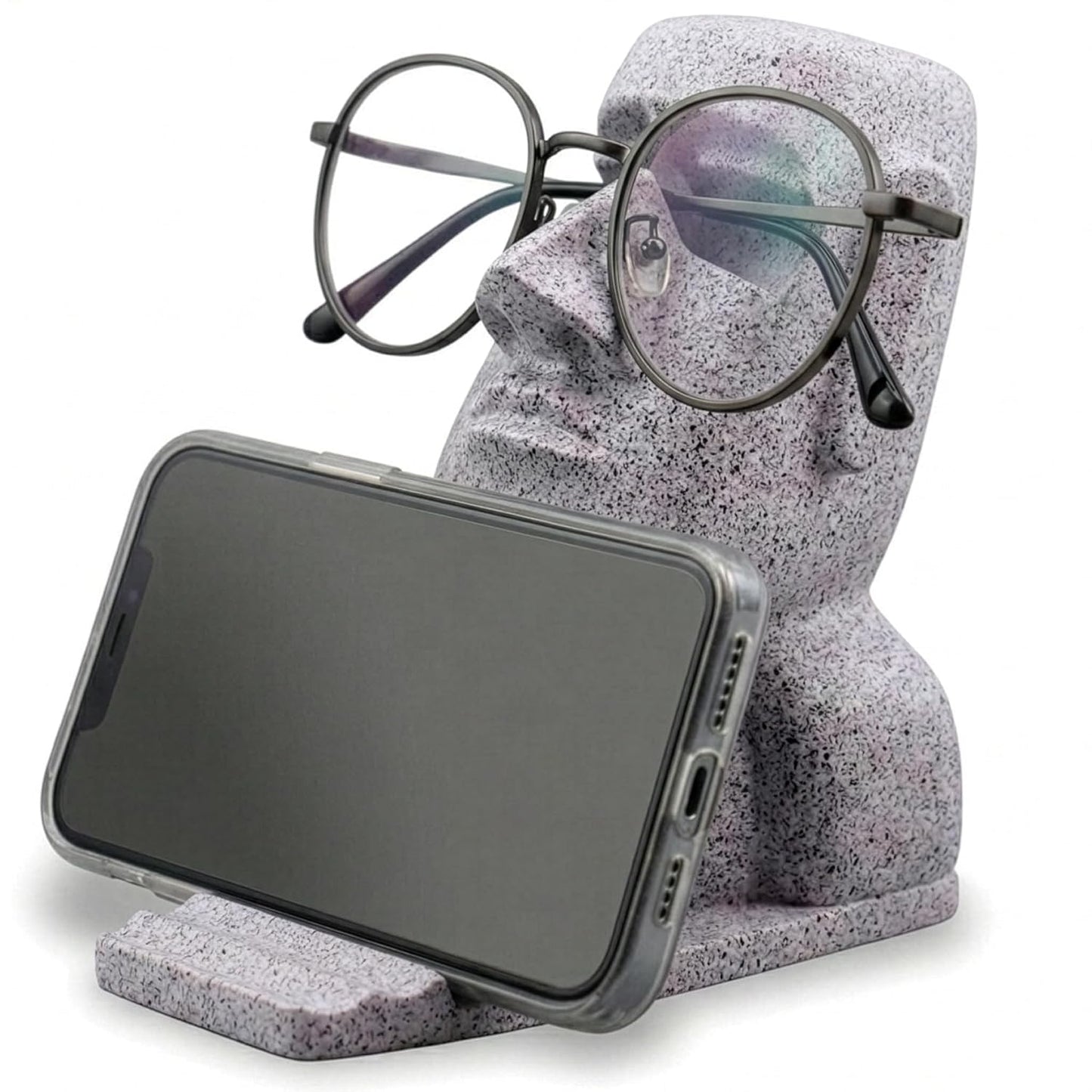Glasses Holder for Nightstand, Funny Moai Glasses Stand and Phone Holder