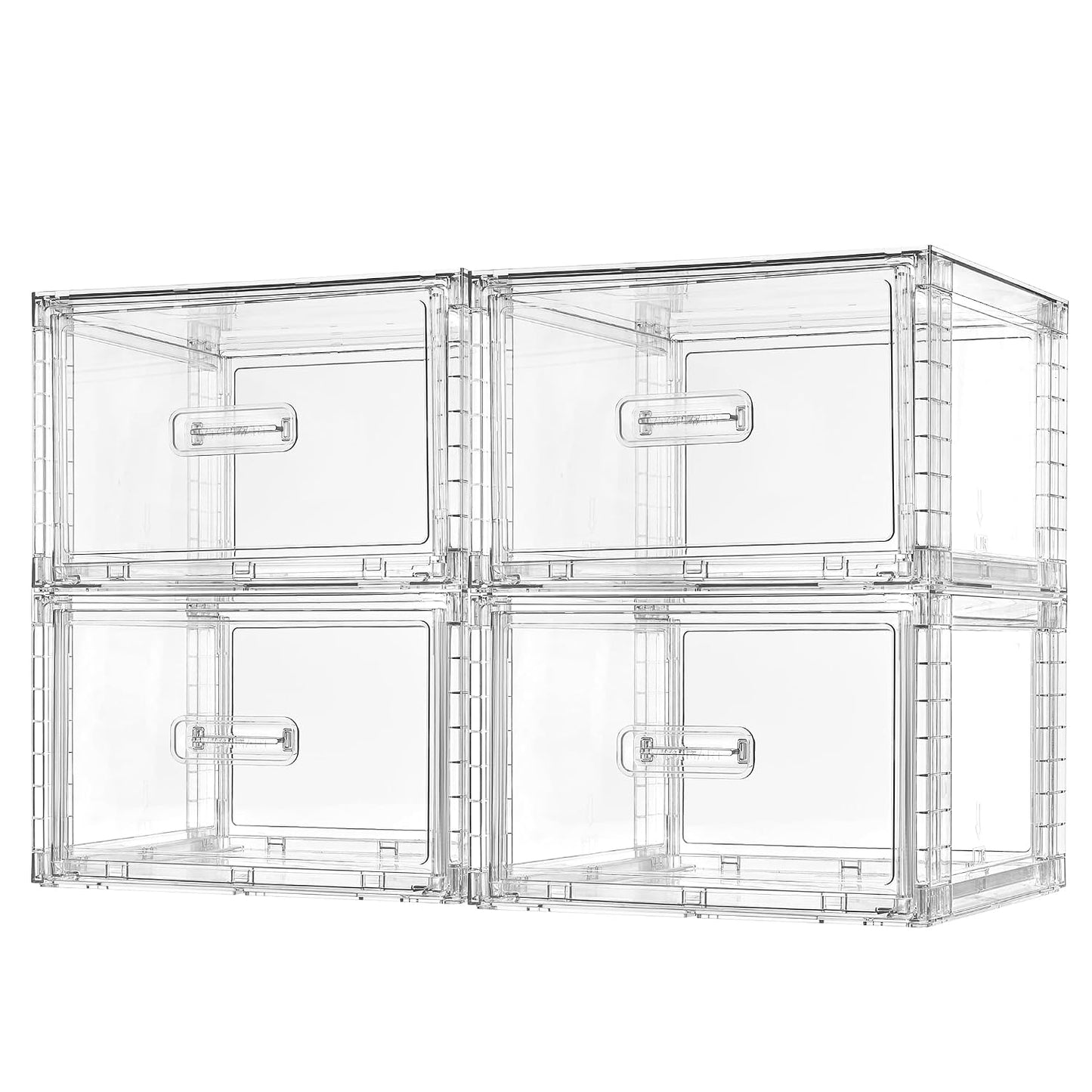 Vtopmart 4 Pack Clear Stackable Storage Drawers 15QT, Easily Assemble Closet Organizers,Plastic Storage Bins for Bathroom,Cabinet,Kitchen Pantry,Under Sink Organization(Medium)