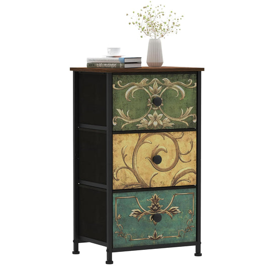 Small Dresser for Bedroom with Retro Flower Narrow... (Multi Color | Engineered Wood)